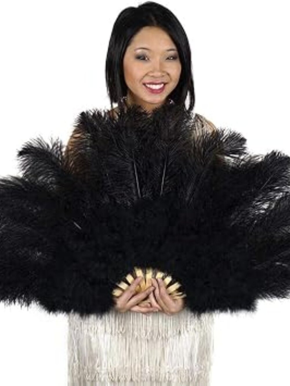 ZUCKER Large Ostrich Feather Folding Fan